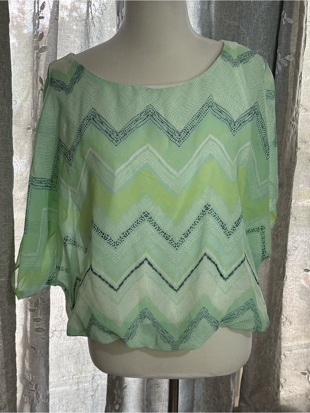 Light Mint Chevron Semi-Sheer Blouse - Women Tops